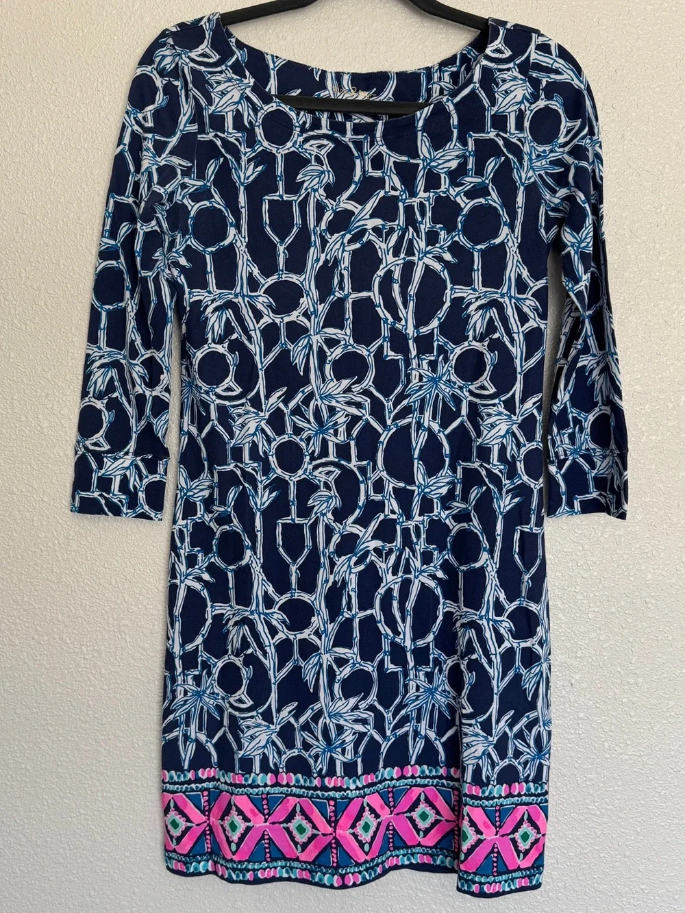 Lilly Pulitzer Size XS Pima Cotton Hollee Dress High Tide Navy‎ Lucky Bamboo
